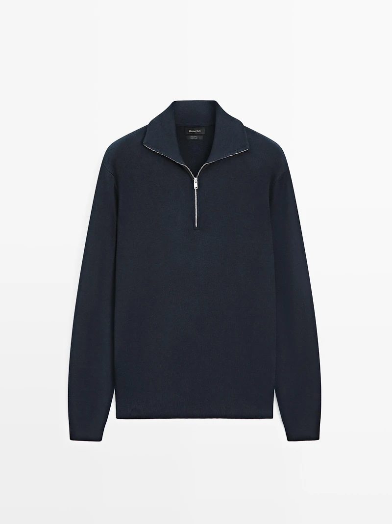 Pull en maille de coton à col camionneur zippé