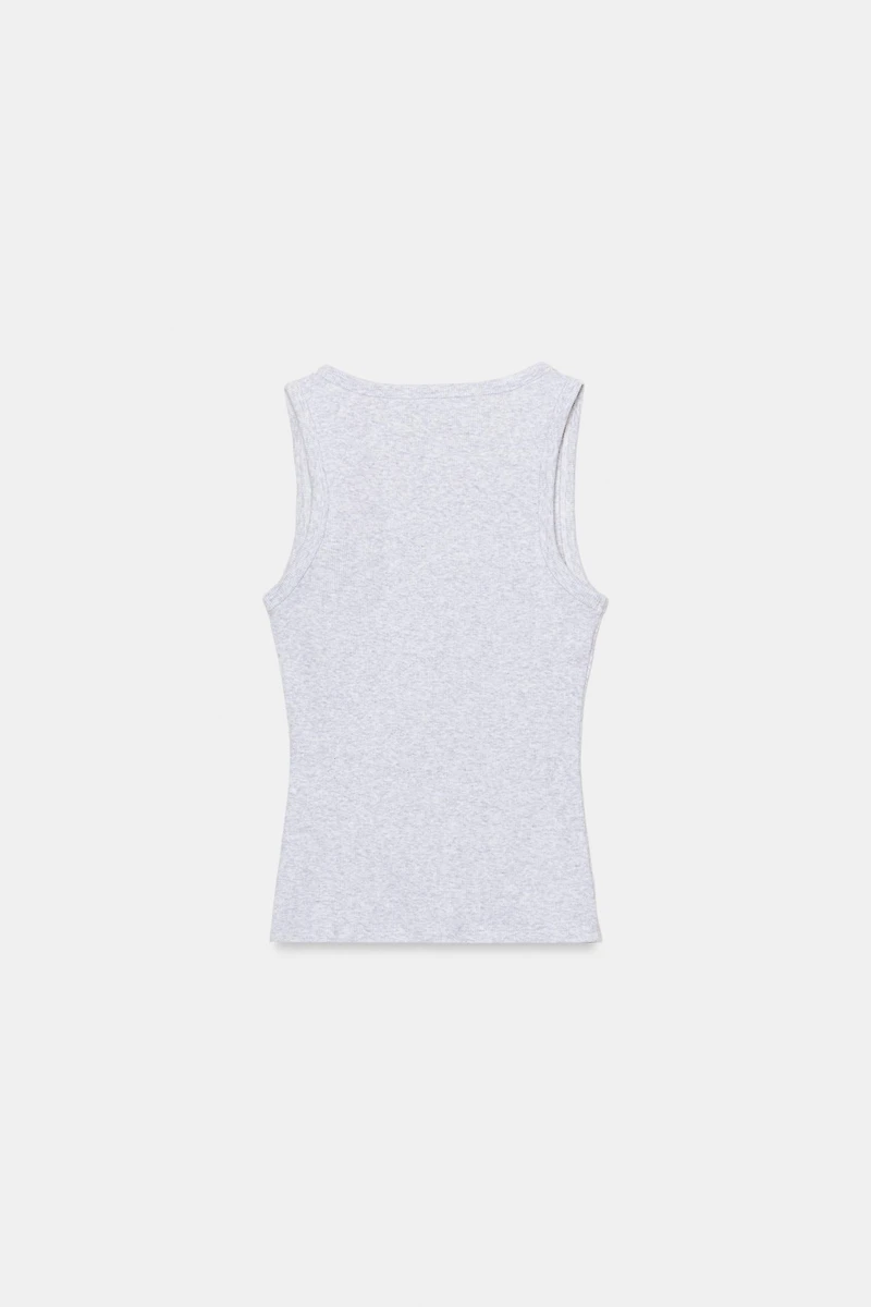 RIB KNIT TEXT TOP