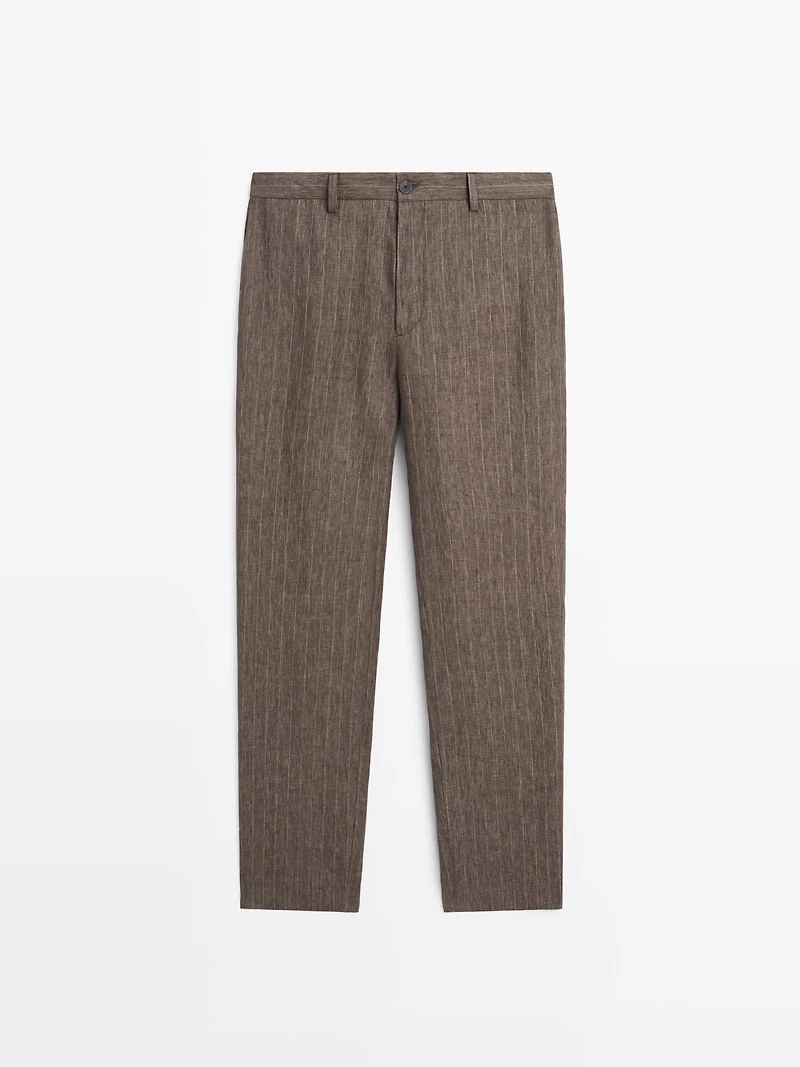 Pantalon à rayures en lin