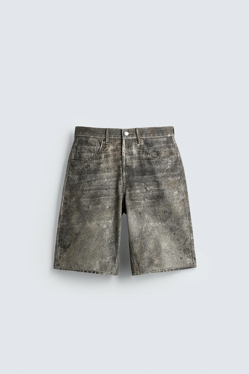 ABSTRACT PRINT BAGGY FIT DENIM SHORTS