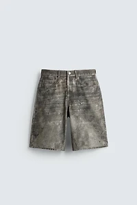 ABSTRACT PRINT BAGGY FIT DENIM SHORTS