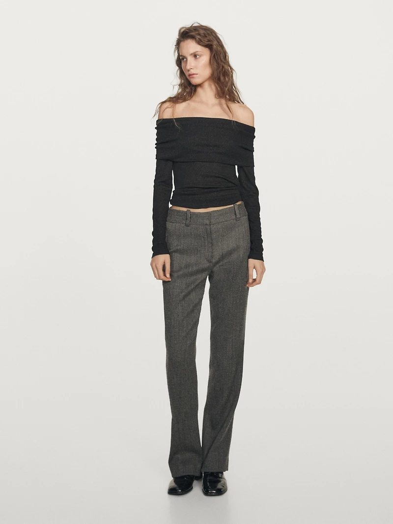 Long-sleeved ribbed T-shirt with metallic finish