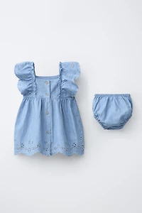 EMBROIDERED DENIM DRESS AND PANTIES