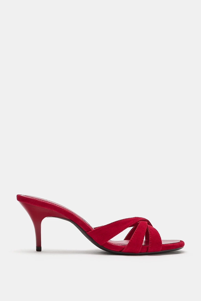 LEATHER HEELED MULE SANDALS