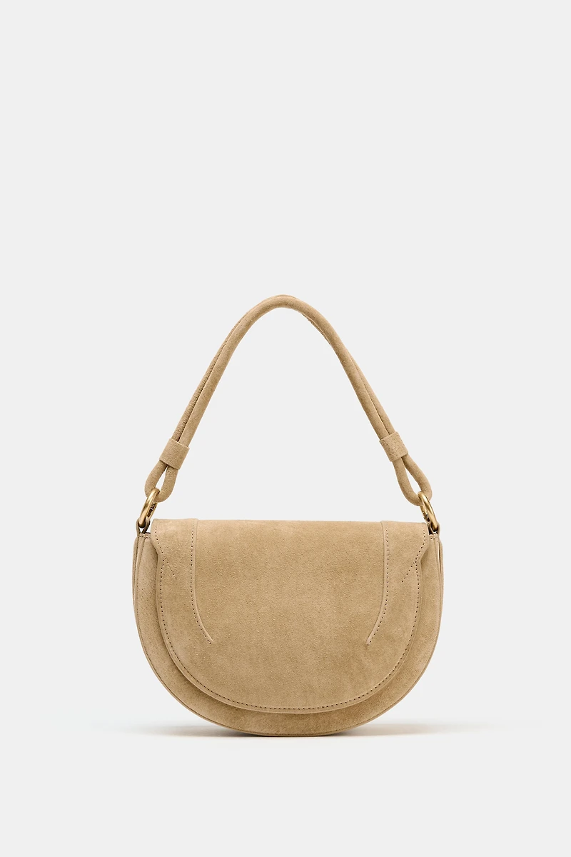 SPLIT LEATHER MAXI BUCKET BAG WITH HANDLE DETAIL