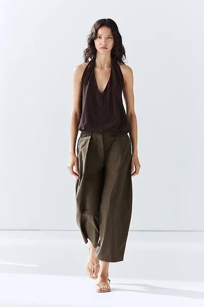 Cotton blend poplin wide-leg pants