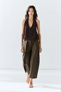 Cotton blend poplin wide-leg pants
