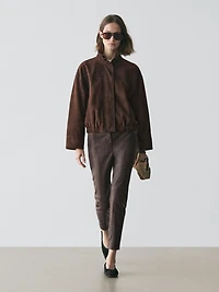 Leggings en cuir nappa avec élastiques