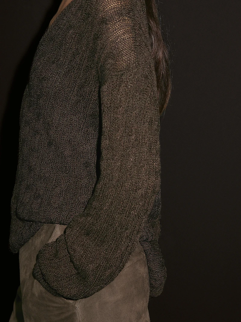 V-neck cable-knit sweater