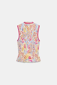 PRINTED EMBROIDERED EYELET TOP