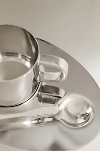 SET TASSE, CUILLÈRE ET PLATEAU ACIER