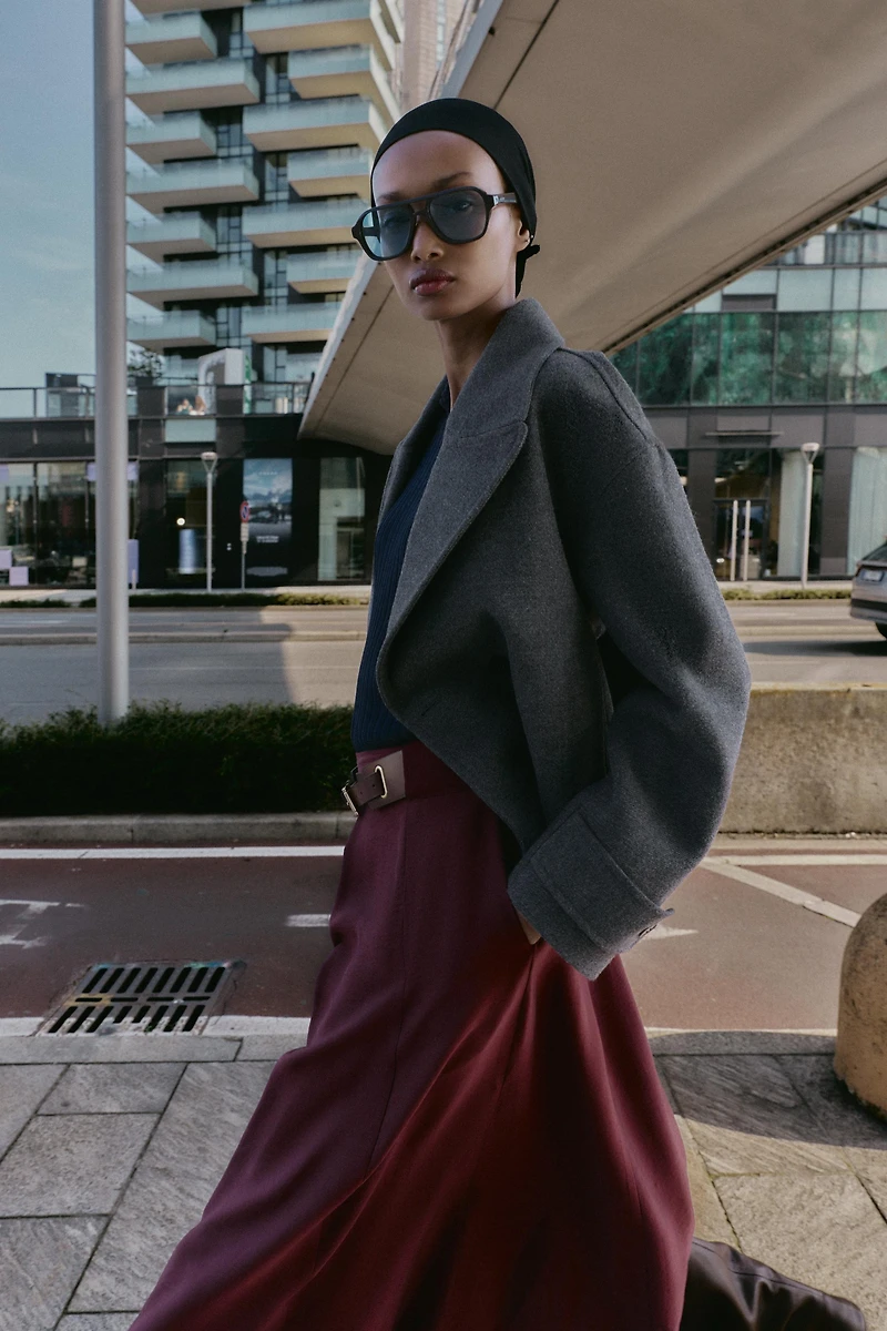 BELTED MIDI A-LINE SKIRT
