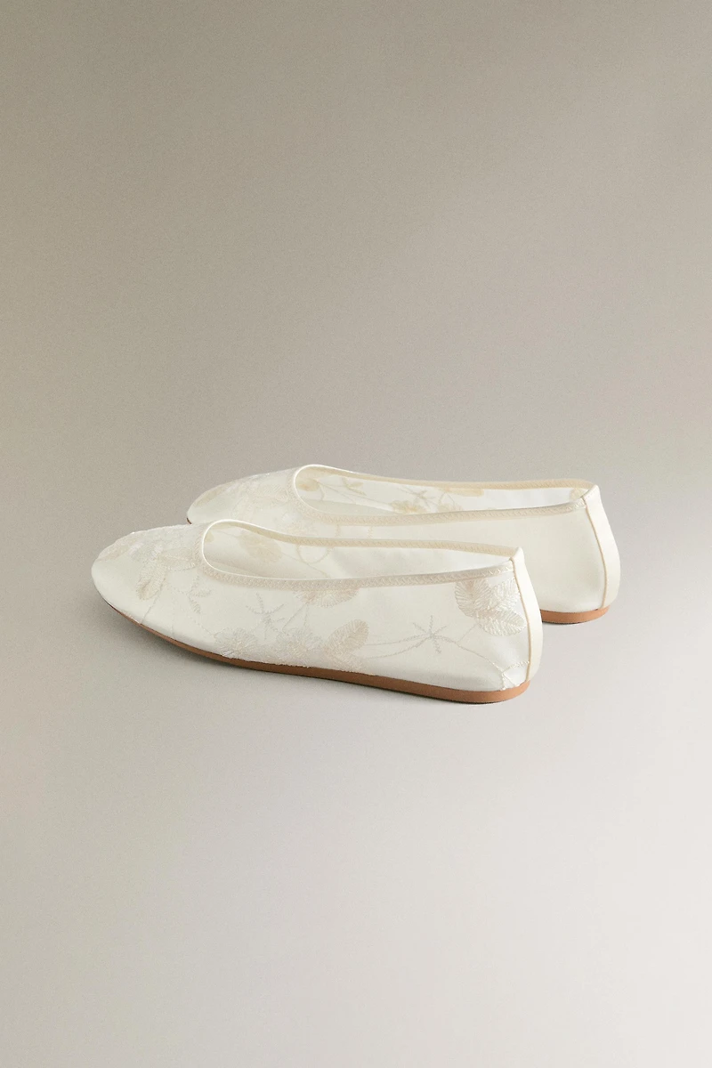 EMBROIDERED ORGANZA BALLET FLATS