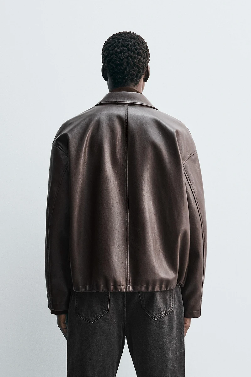 RELAXED FIT FAUX LEATHER JACKET