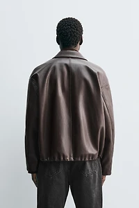 RELAXED FIT FAUX LEATHER JACKET