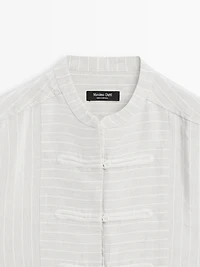 Striped oversize blouse with stand collar