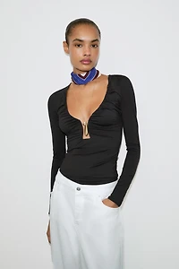 DRAPED POLYAMIDE TOP