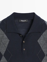 Pull polo losanges en laine mérinos mélangée