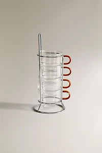 BOROSILICATE GLASS MUG TOWER WITH COLORED HANDLE (SET OF 4)