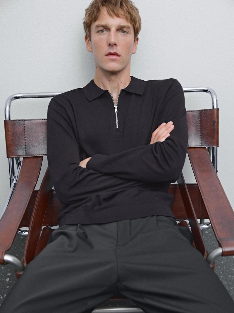 Pull polo maille fermeture Éclair