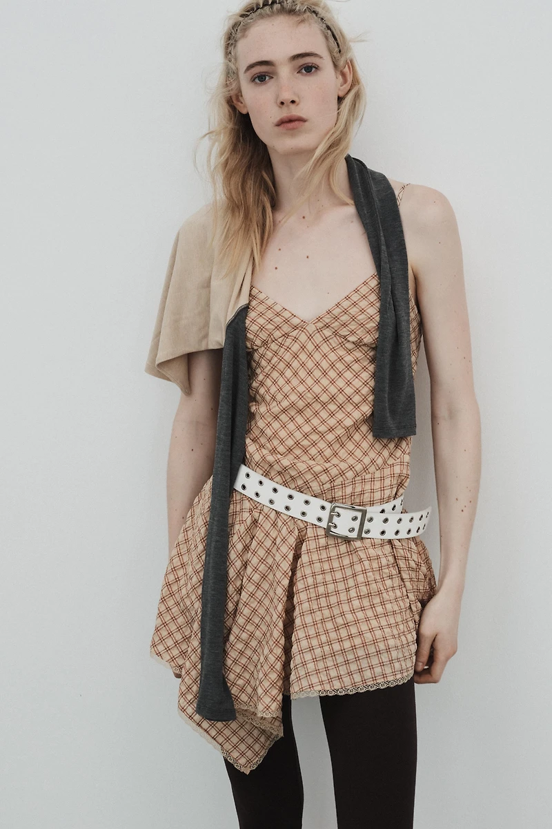 SHORT PLAID LACE DRESS