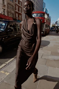 ASYMMETRIC SATIN MIDI DRESS