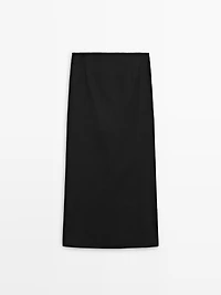 Straight linen blend midi skirt