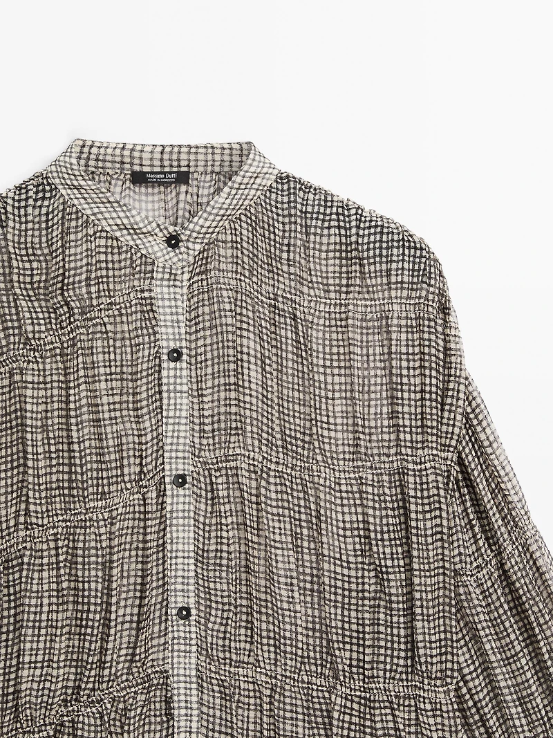 Gathered gingham shirt