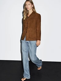 Blazer en cuir finition daim avec surpiqûre