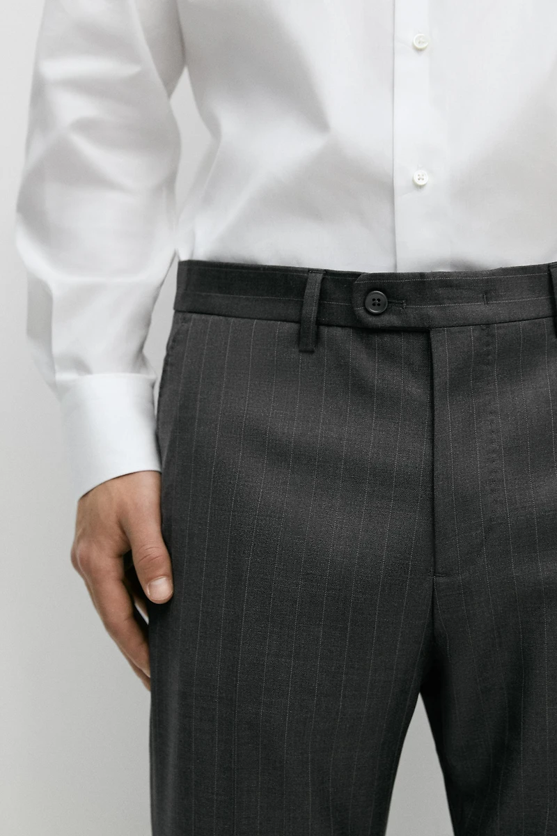 100% wool striped suit trousers