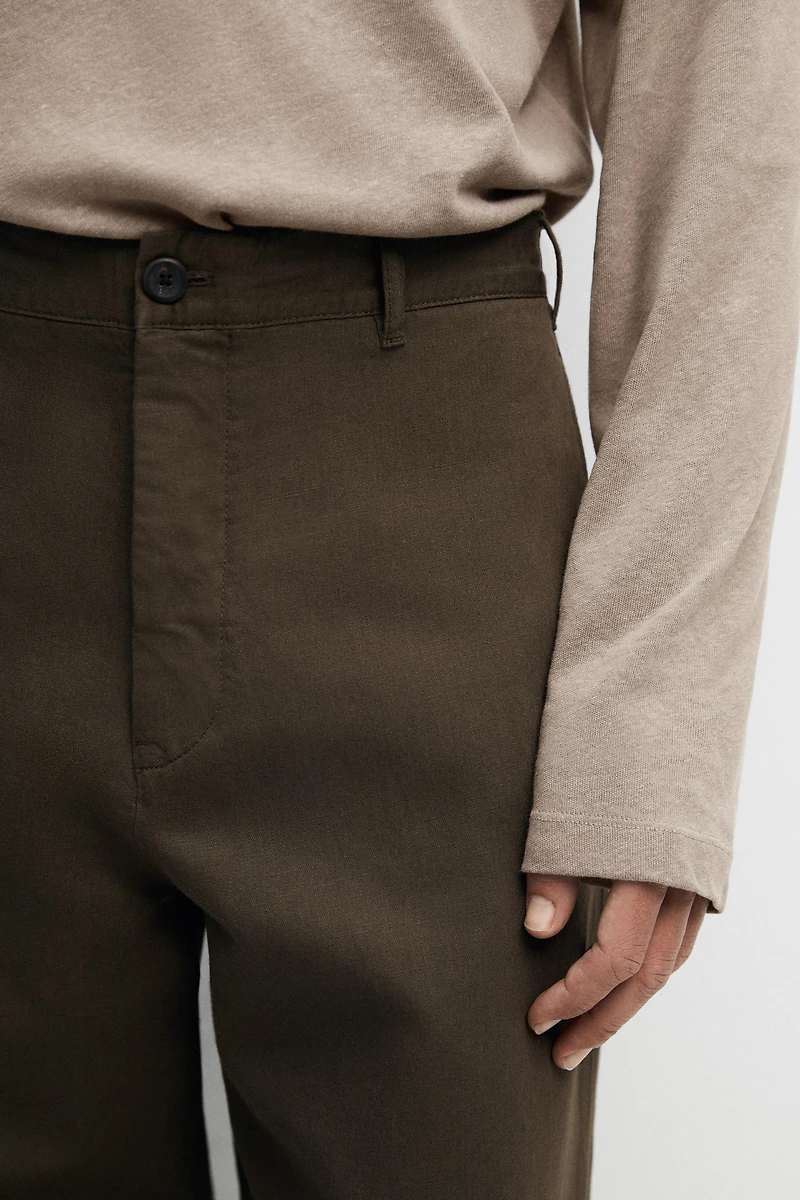 Linen and cotton straight-leg pants