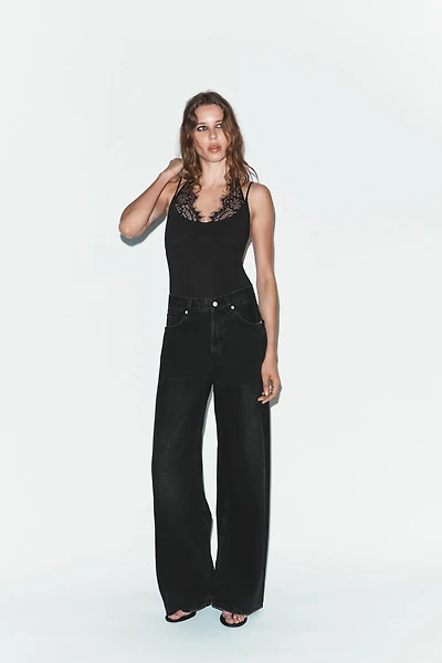 COMBINATION LACE HALTER BODYSUIT
