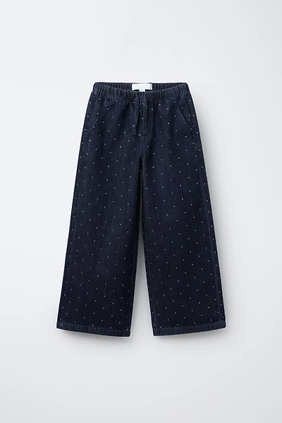 RHINESTONE WIDE LEG JEANS