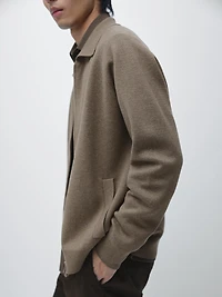 Cotton blend zip-up knit cardigan