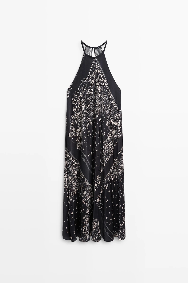 Long flowing paisley halter dress