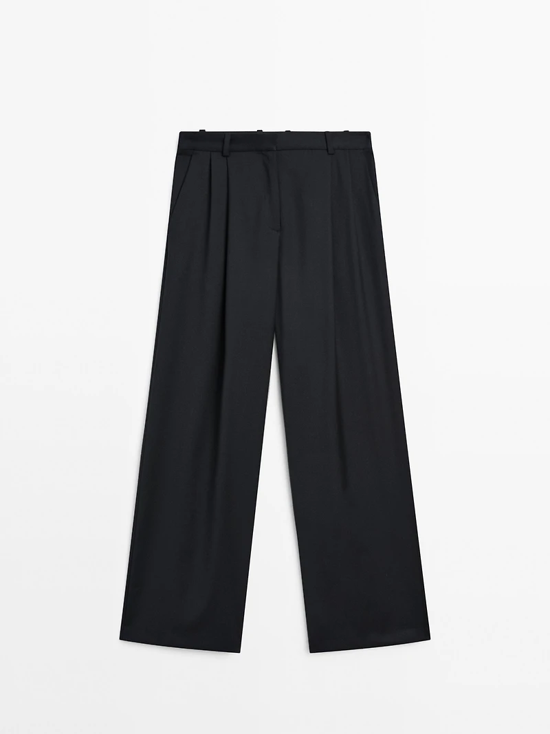 Pantalon plissé 100 % laine extra-fine