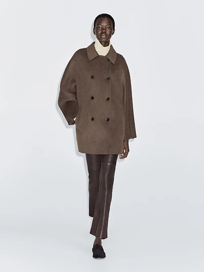 Wool blend double-breasted cropped coat
