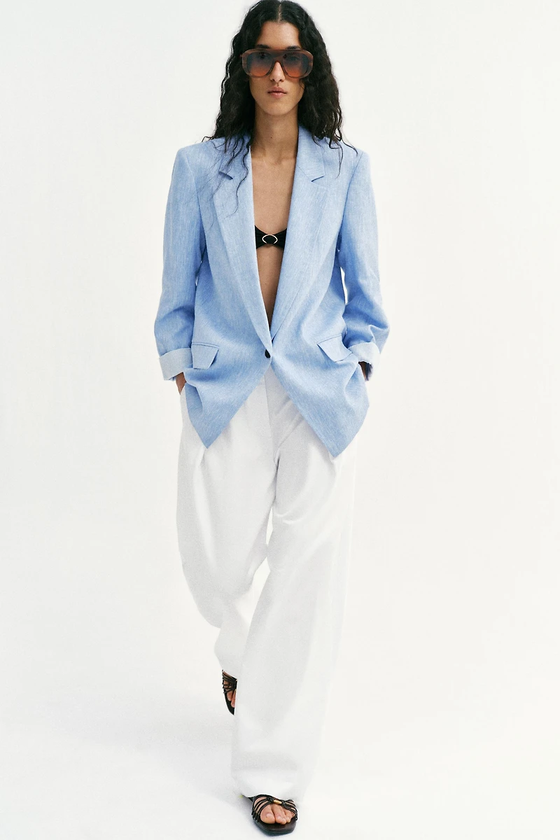 LINEN BLAZER WITH ROLLED-UP SLEEVES