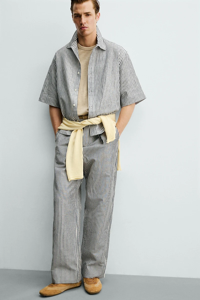 STRIPED COTTON LINEN PANTS