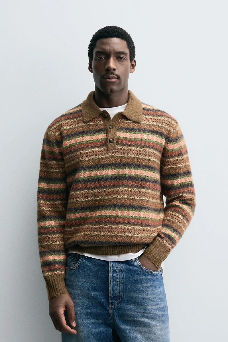 GEOMETRIC JACQUARD KNIT POLO