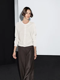 Wool blend knit cardigan with crew neck