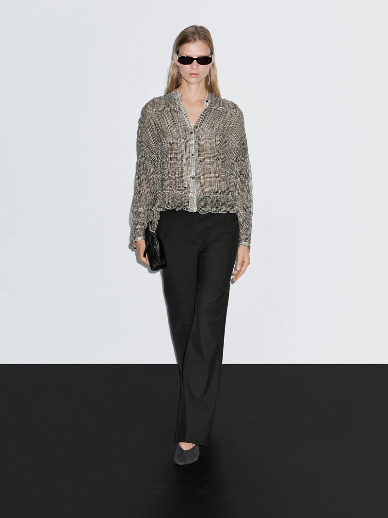 Gathered gingham shirt