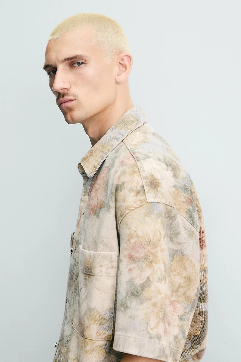 WASHED FLORAL PRINT RELAXED FIT SHIRT