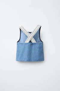 CROCHET KNIT DENIM TOP