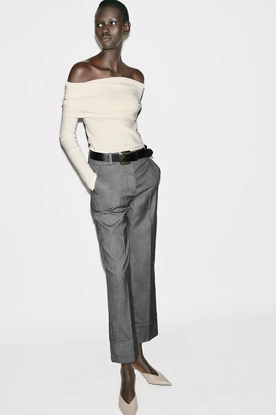 BELTED CUFFED HEM PANTS
