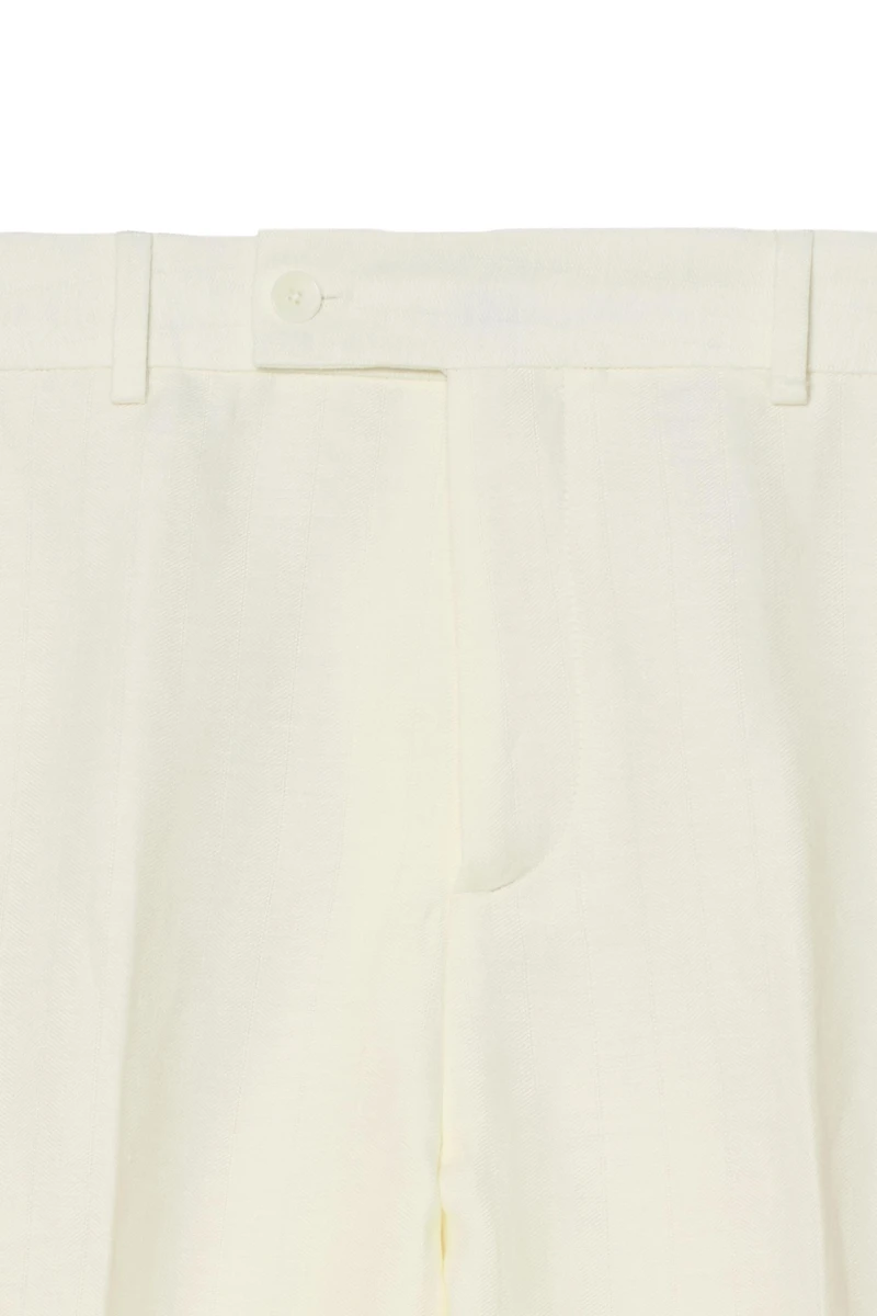 HERRINGBONE LINEN-WOOL RELAXED FIT SUIT PANTS
