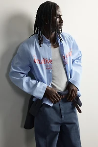 STRIPED TEXT PRINT RELAXED FIT SHIRT