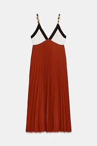 BEADED PLEATED MIDI DRESS