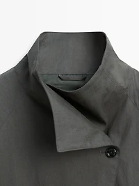 Short cotton blend trench coat with belt