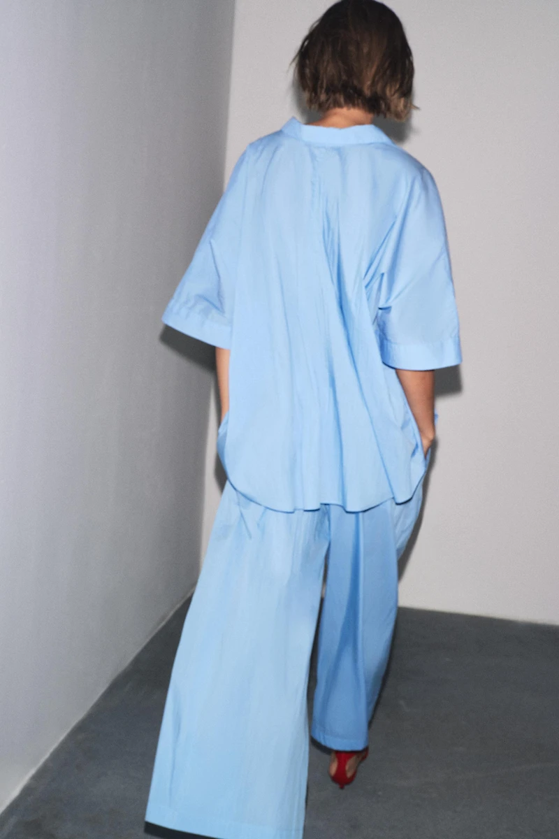 ZW COLLECTION POPLIN PLEATED PANTS